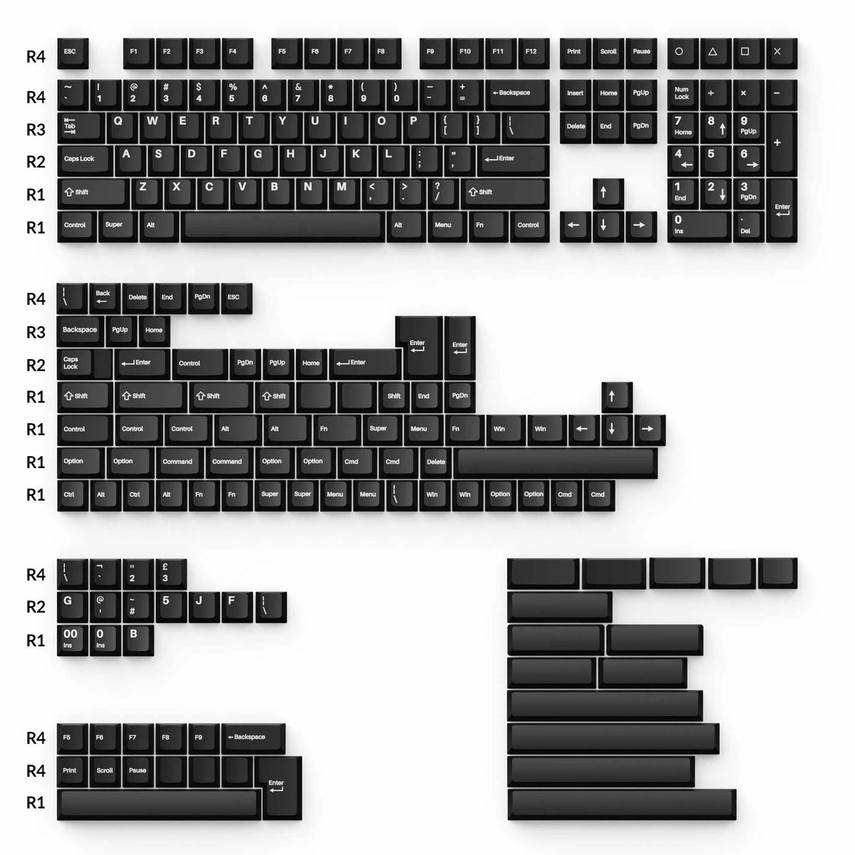 Cherry Profile Double-Shot PBT Full Set Keycaps - White on Black - Wob