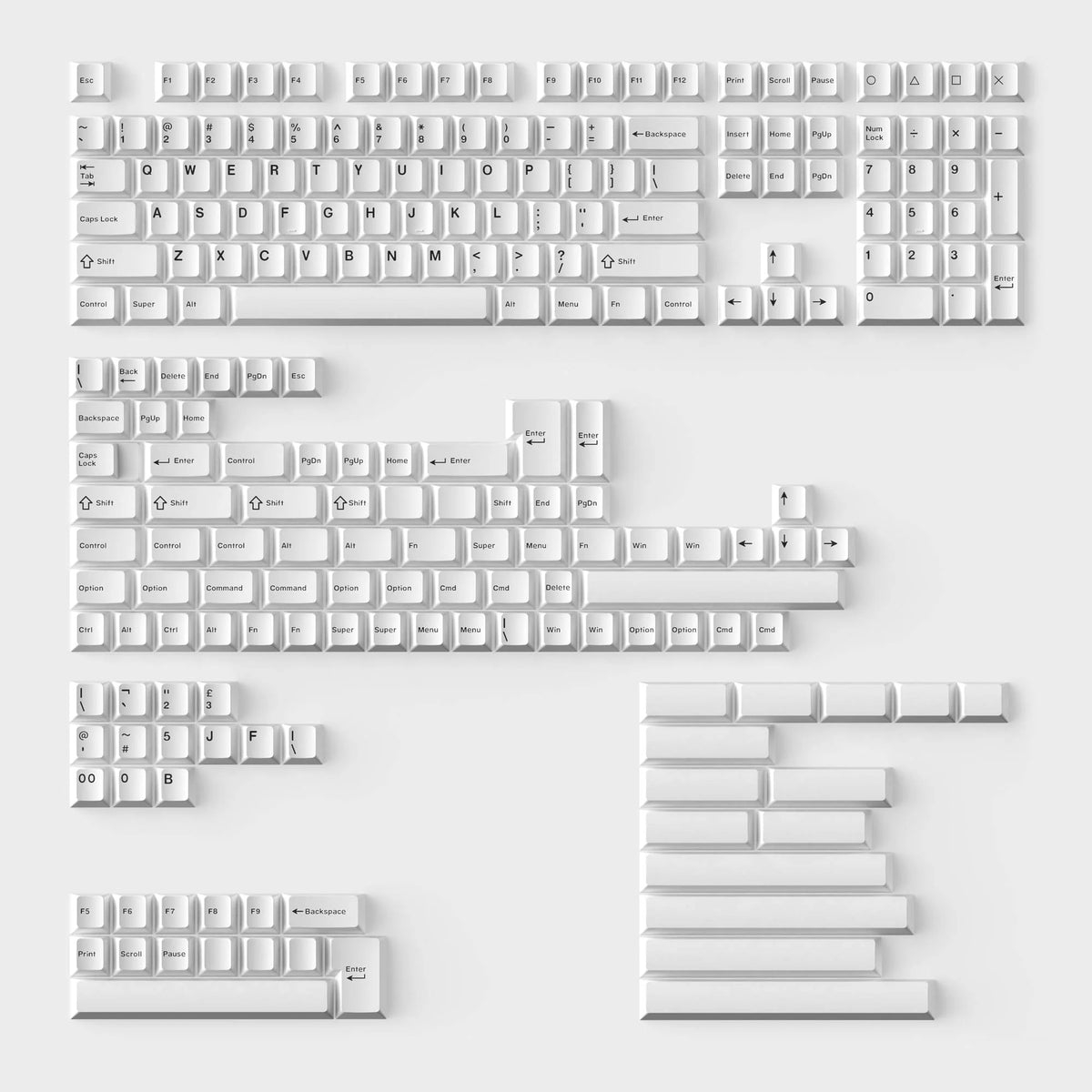 Cherry Profile Double-Shot PBT Full Set Keycaps - Black on White - Bow